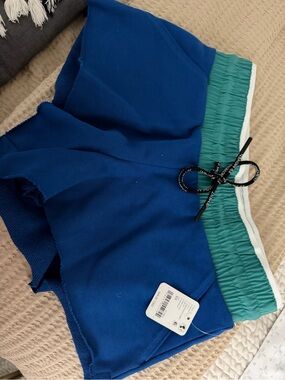 Free People Blue Athletic Shorts with Teal Waistband